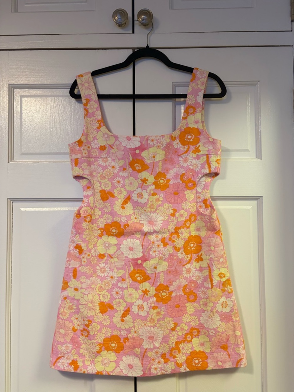 Maje Pink Floral Sundress with Orange Accents and cut outs
